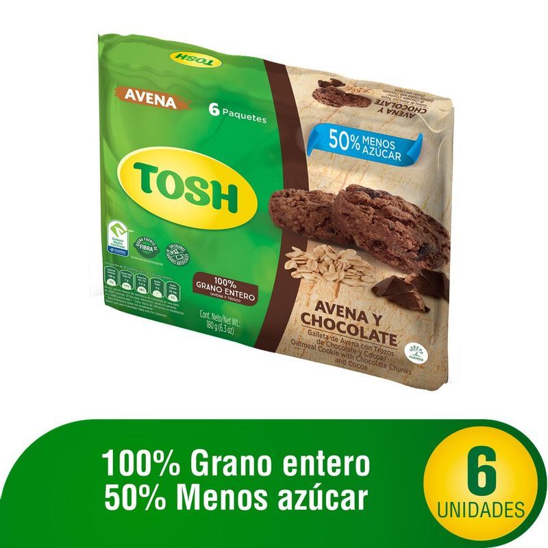 Galletas Tosh Avena y Chocolate 180 gr 6 Und